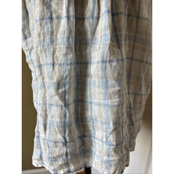 CP Shades Sleeveless Linen Button Blouse Top XS over sized plaid blue tan ivory - Picture 4 of 12
